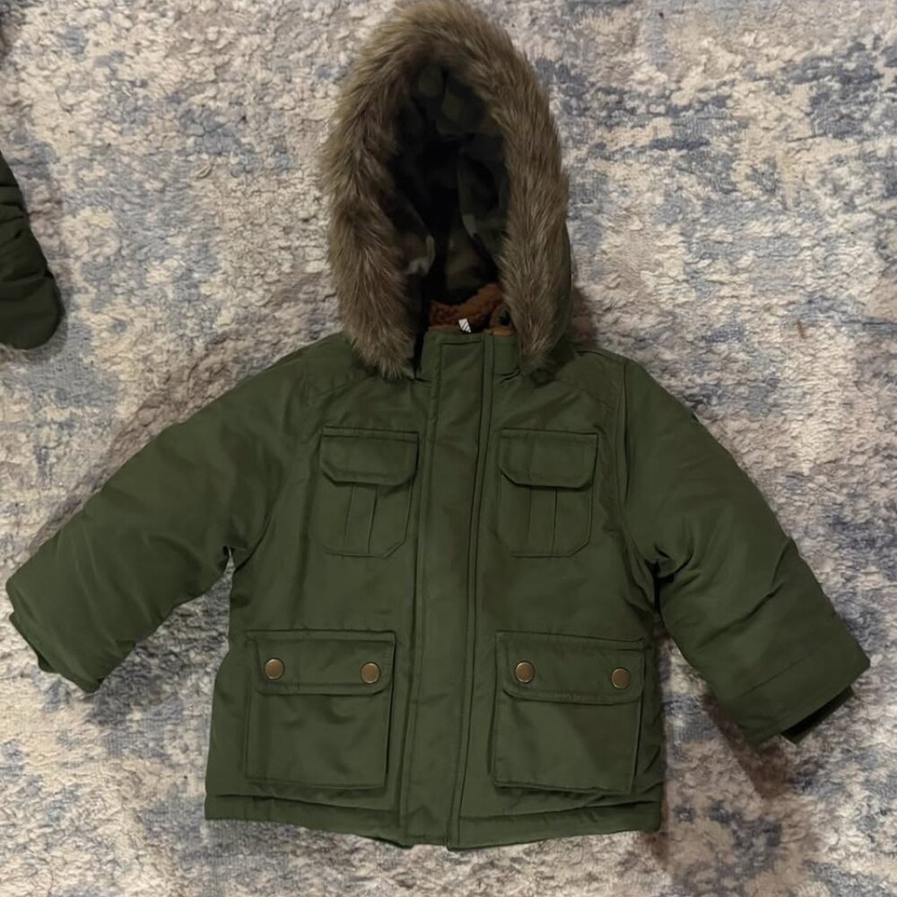 Carter’s Winter Parka Olive Green 24M Faux Fur Hood